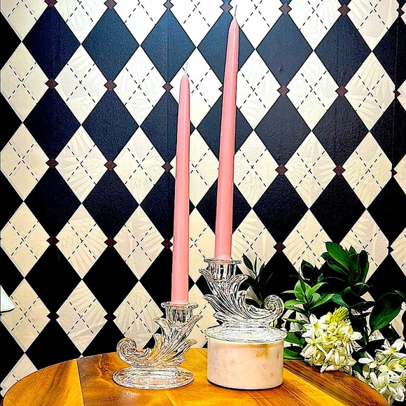 Vintage Fostoria Baroque Etched Candle Holders| Depression Glass| Midcentury - Picture 8 of 13